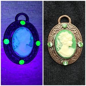 Uranium Glass Antique Cameo Pendant
